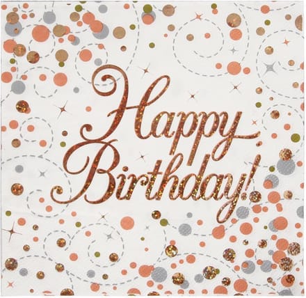 Oaktree - Servetten - Happy Birthday Rose Gold (16 stuks)