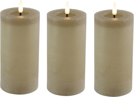 Countryfield Lyon LED kaars/stompkaars - 3x - beige - D7,5 x H15 cm - timer