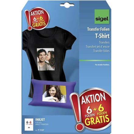 Sigel inkjet transferfolie A4 blanco 6 vel + 6 vel gratis voor donkere kleding / textiel