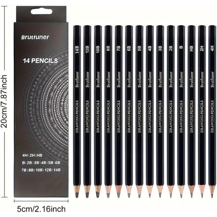 14 stuks Professionele Schetspotloodset 4H-14B Studenten Schetspotloden voor Kunst Schilderen gray