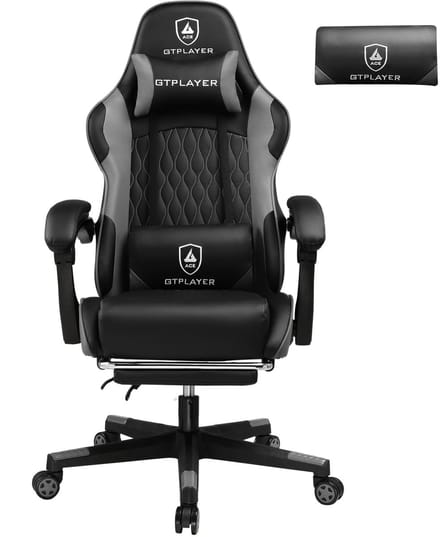 GTPLAYER - Ergonomische Gamingstoel - Met Lendenkussen en Voetensteun - Grijs