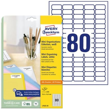 Avery L7632-25 - White - Rounded rectangle - Removable - DIN A4 - Paper - Laser/Inkjet