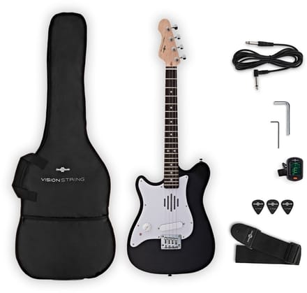 VISIONSTRING Mini Left-Handed Electric Guitar with In-Built Speaker, Black