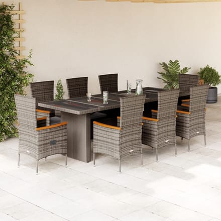 vidaXL - 9-delige - Tuinset - met - kussens - poly - rattan - grijs