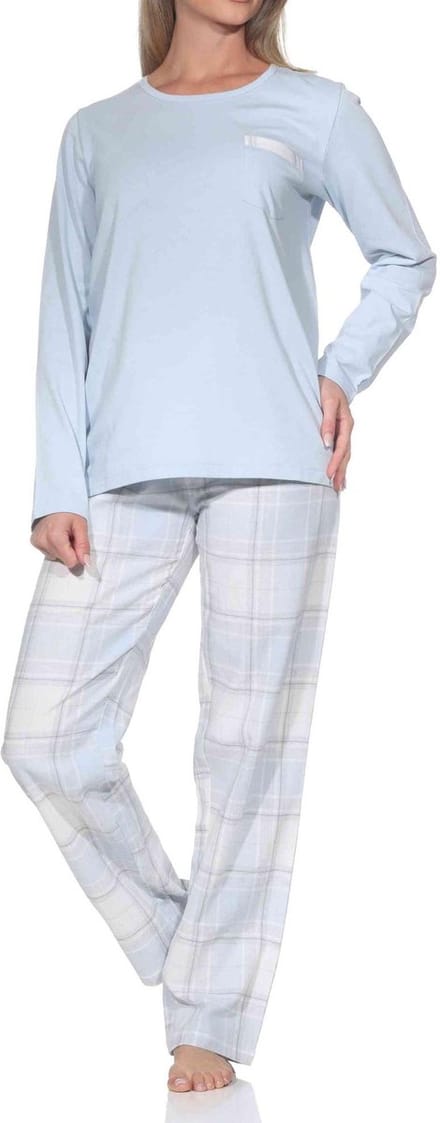 Normann lange damespyjama met geruite flanellen pyjama