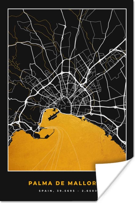 Poster Mallorca - Stadskaart - Goud - Plattegrond - Kaart - 60x90 cm