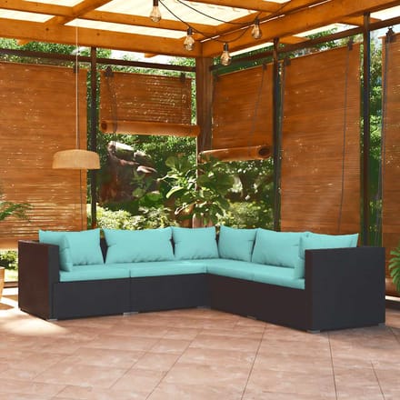 vidaXL - 5-delige - Loungeset - met - kussens - poly - rattan - zwart