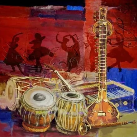 Safaary - Marokkaanse Schilderij Instruments Rood