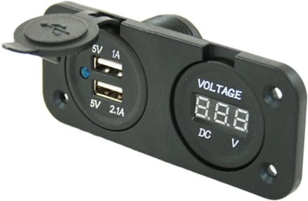 Power Line Voltmeter + 2x USB Lader Inbouw Zwart