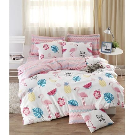 Parure de lit - 1 housse de couette 220 x 240 cm + 2 taies d'oreiller 60 x 60 cm - 65% coton, 35% polyester - Blanc