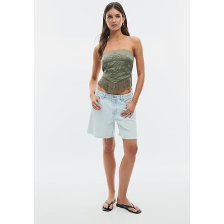 Stradivarius Bustier top met borduursel en franjes  Kaki M