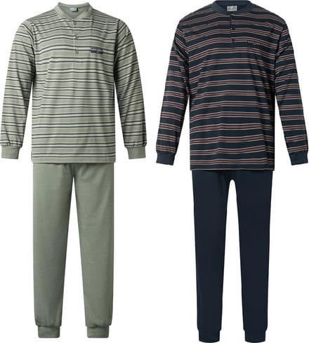 Gentlemen - 2 heren pyjama's 114237 - knoophals - navy en groen - maat XL