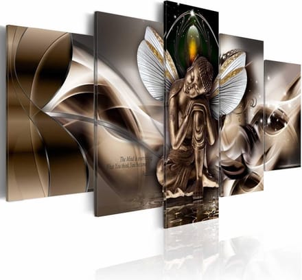 Schilderij - Boeddha - Gevleugeld,  5luik , premium print op canvas