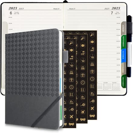 A5 Weekplanner 2023 Donkergrijs met Maandtabs en Notitiepagina's