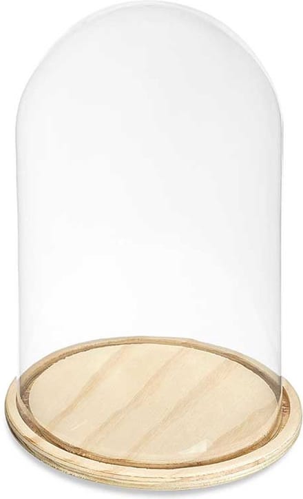 Giftdecor Decoratie stolp - glas - houten beige plateau - D20 x H30 cm