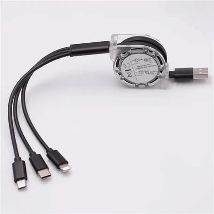 @ Lu’s Today® – Daily Basic Essentials – Uitrolbare USB Oplaadkabel - 1.2 Meter - 3 in 1 Oplader - USB naar USB C, Geschikt voor Lightning naar USB kabel, USB-A naar Micro-USB Kabels - zwart