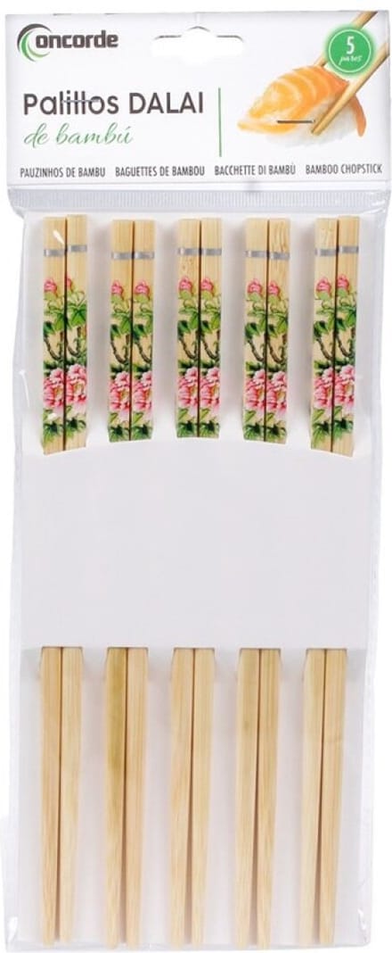 Sushi eetstokjes - 5x setjes - bamboe hout - groen/roze bloemen print - 24 cm