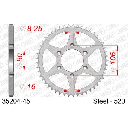 Stalen motortandwiel achteraan Afam 520 45 dents