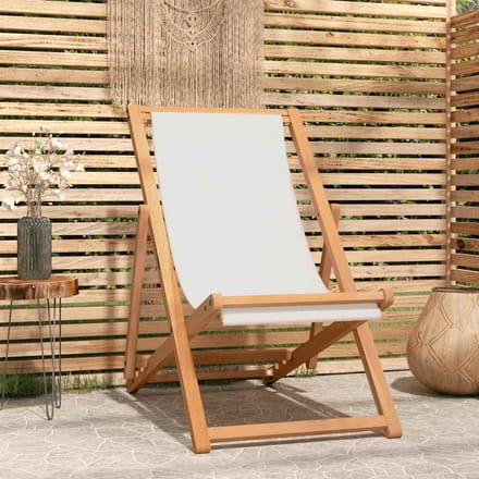 vidaXL - Ligstoel - 56x105x96 - cm - teakhout - crème