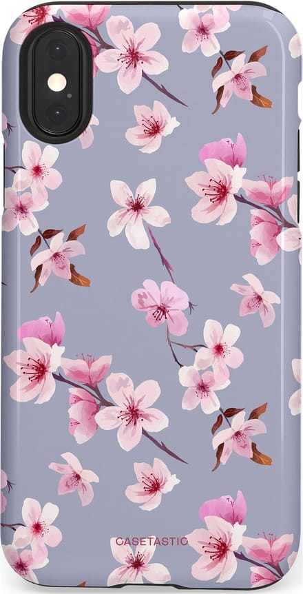 Casetastic hoesje geschikt voor Apple iPhone X / Apple iPhone XS - Dubbellaagse bescherming - Bloemsem Bries - Fashion Case - Zilver Lichtroze Lila