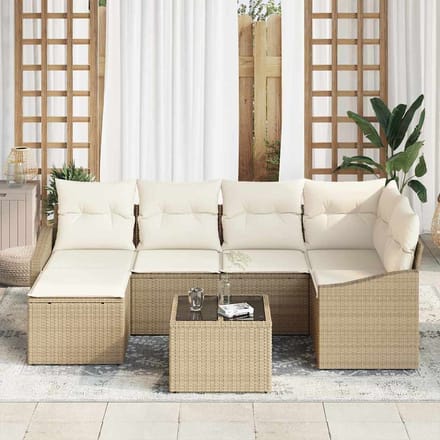vidaXL Tuin Eettafel Set met kussen met opslag 7 pcs Beige en Crème