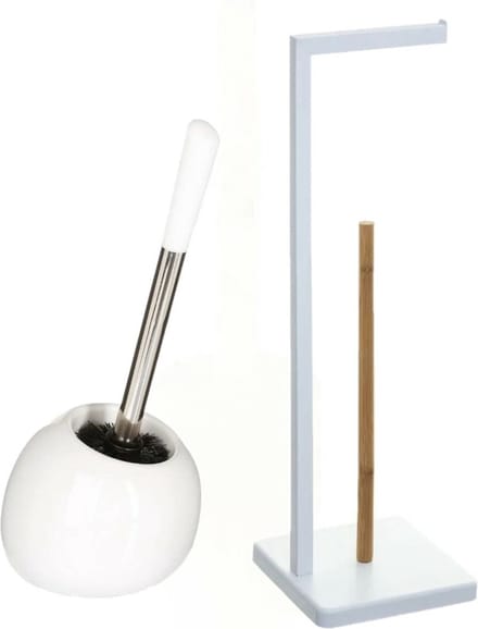 5Five - WC-borstel/toiletborstel met toiletrolhouder set in het wit