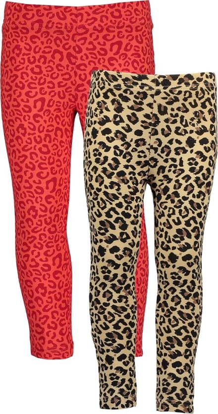Blue Seven - 2 PACK Leggings - Biologische katoen - Panter - Rood met figuurtjes - Maat 128