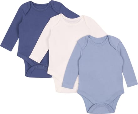3x Katoenen, blauw-witte romper met lange mouwen, OEKO-TEX / 80