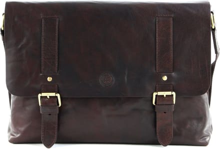SADDLER Leren Laptoptas Schoudertas met laptopvak Ryan Messenger Bag Dark Brown Bruine
