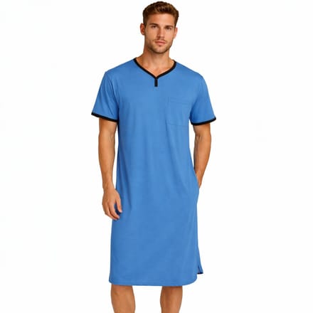 Heren Nachthemd - Pyjama - Nachtjapon - Lang - Blauw