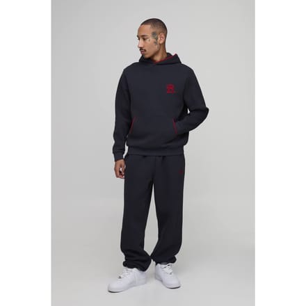 Regular B Geborduurd Hoodie & Oversized Jogger Trainingspak Met Bies | Charcoal | Size Medium