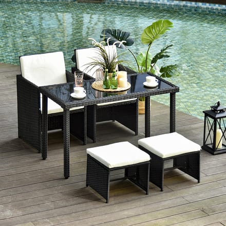 Pugsdrly Polyrattan zitgroep, eetset, tuinset, 11-delig met kussens, zwart