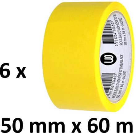 6 x gekleurd verpakkingstape - PP - 50mm x 66m - geel