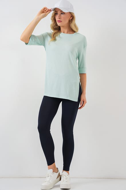 Textured Crew Neck Korte Mouwen T-shirt