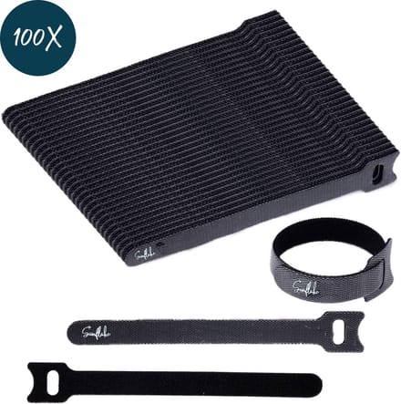 Sunflake Kabelbinders Klittenband - 100 stuks - Herbruikbaar & Hersluitbaar - Zwart