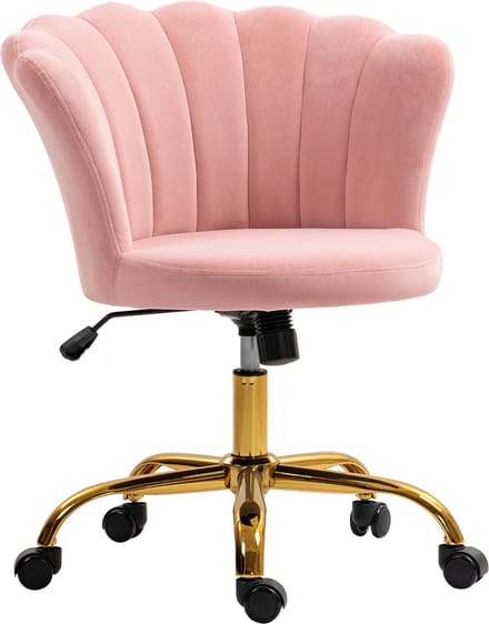 HOMCOM-Bureaustoel-69x64x90cm-Fluwelen (100% polyester)-Roze