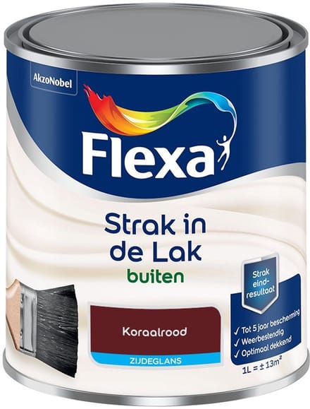 Flexa - Strak In De Lak Buitenlak Zijdeglans - Koraalrood - Mengverf - 1 L