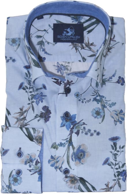 Eden Valley - Lange mouw overhemd - Mannen - 3XL - Blauw - Katoen - 216065-Modern fit