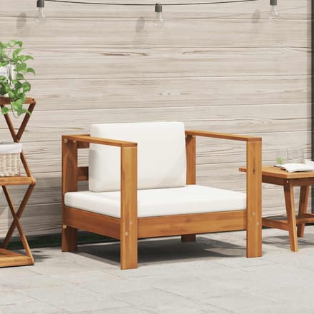 vidaXL - Tuinstoel - met - kussen - massief - acaciahout - crème