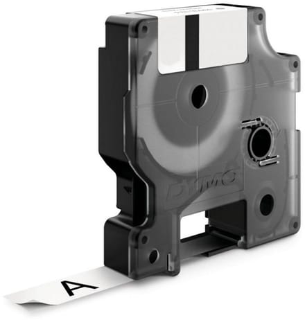 Rillstab labelprinterrol - voor Dymo D1 standard labels – Zwart op wit – 12 mm