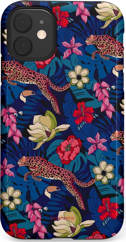 Casetastic hoesje geschikt voor Apple iPhone 11 - Dubbellaagse bescherming - Jungle parade - Fashion Case - Donkerblauw Bordeaux Taupe Donkergrijs