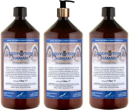 Bodylotion Hamam 1 Liter - met gouden pomp - set van 3 stuks