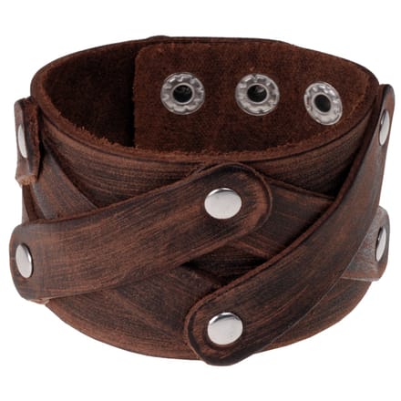 Leren heren armband Criss Cross Bruin
