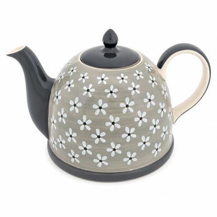 Theepot - Theepot grijs bloemen - Handgeschilderd - 1900 ml