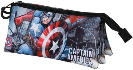 Karactermania - Marvel - Captain America - Defender - FAN 2.0 Drievoudige Etui met rits - Tekenetui - Pennenetui