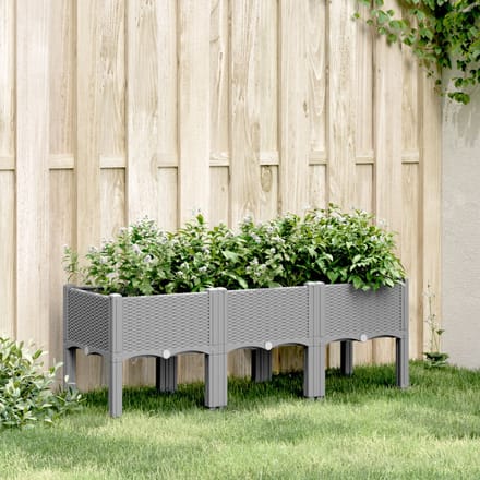vidaXL - Plantenbak - met - poten - 120x40x42 - cm - polypropeen - lichtgrijs