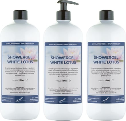 Douchegel White Lotus 1 liter - set van 3 stuks - met gratis pomp - showergel