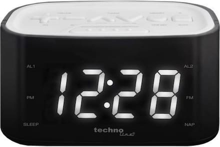 TECHNOLINE WT465 KLOK / WEKKERRADIO, wit-zwart - met duidelijk VOELBARE TOETSEN