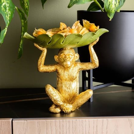 KARE Banana Leaf decoratieve kom, goud/groen, handbeschilderd