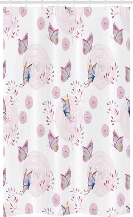 ABAKUHAUS douchegordijn – vlinder 120x180 cm – 100% polyester, roze/wit